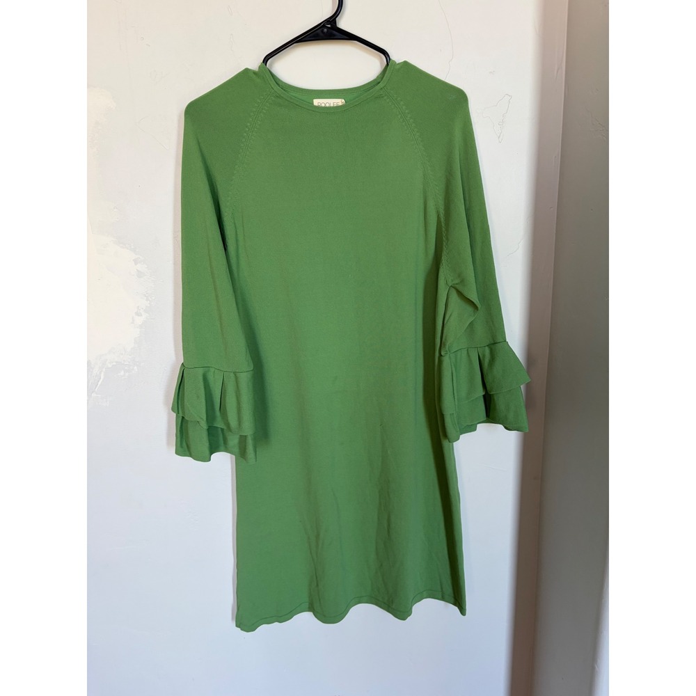 Roolee Green Ruffle Bell Sleeve Knit Sweater Shift Dress RO-KS52140 Womens M